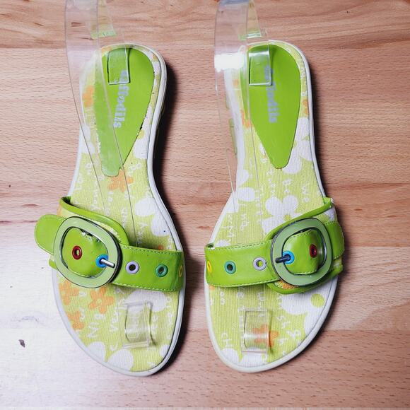 Daffodils 70s Retro Green Buckle Strap Flower Power Footbed Size EU 38 or US 7 - Picture 4 of 10